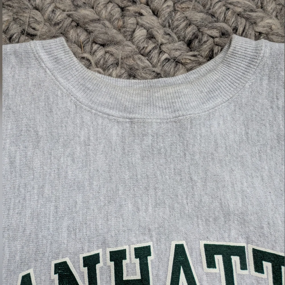 Vintage 90's Champion Reverse Weave Manhattan College Sweatshirt Gray Green XL - Picture 6 of 9